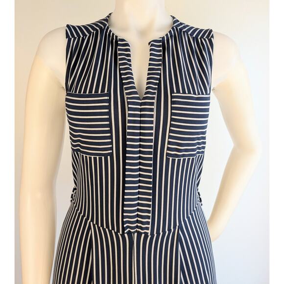 Monteau Blue White Sleeveless Striped Stretch Jumpsuit Open Back Size Medium - Picture 3 of 11